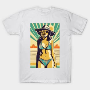 i love retro themed beach palm and girl design T-Shirt
